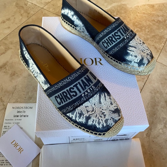 NEW Christian Dior Espadrilles Navy Cream 38.5 - Picture 3 of 8